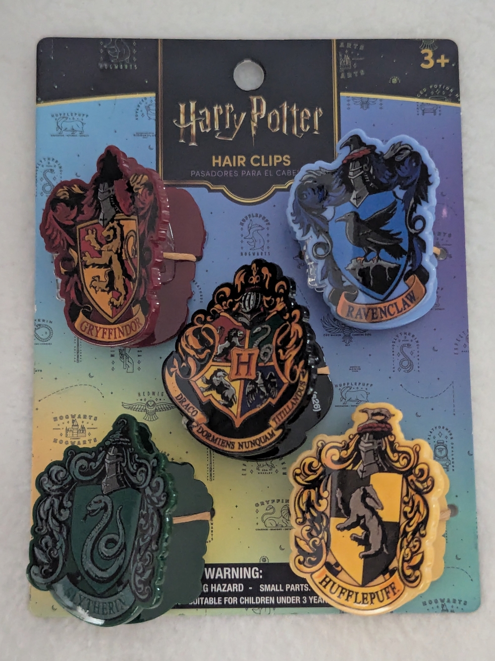 Set of 5 hair clip Gryffindor Ravenclaw Slytherin Hufflepuff and Hogwarts emblem
